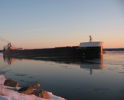 The former 'George A. Stinson,&quot; on opening day (2005) down-bound at Mission Point, Sault Ste. Marie, MI.