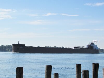 James R. Barker (Superior) passing the River Crab dock. Wind and water have really taken a toll on it.