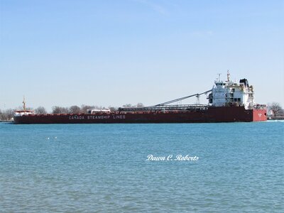 Baie Comeau passing the Corunna Shell Dock.