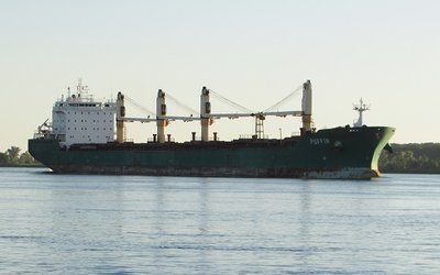 Saltie Puffin glides past with a cargo of grain.  She'll stop at Montreal for fuel and supplies before beginning her trip across the Atlantic.