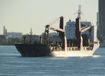 Saltie Jule (Antigua Barbuda) making a turn around in the river to access Sarnia's Sunoco/Reid Stone dock to await further orders.  Her load of grain has a final destination of Hamburg, Germany