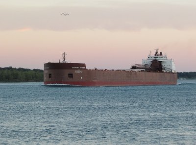 Mesabi Miner in Wednesday's twilight as she made her way back to Superior.