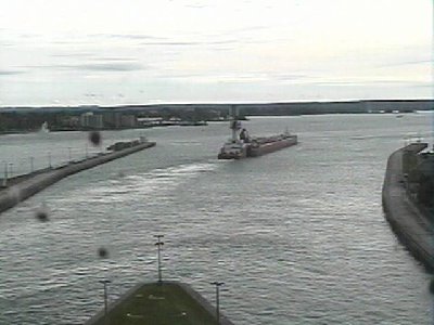 The Great Lakes Trader leaving the soo going down.
