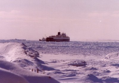 Viking with USCG Acacia icebound off Frankfort.
