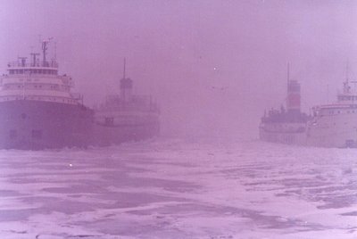 Munson and S.T. Crapo stopped in the fog and ice in northern Lake Michigan.