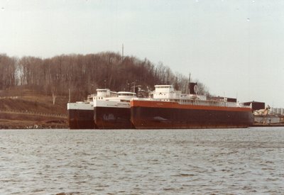 From left to right-City of Milwaukee, Arthur K. Atkinson, Viking laid up in Elberta, Michigan. 3/1/83.
