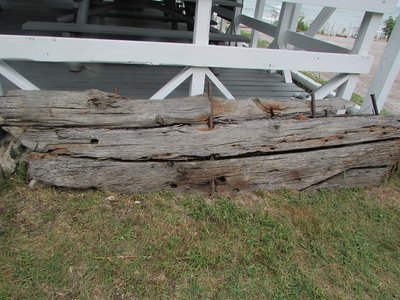Piece of an unnamed shipwreck on display.