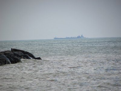Sharon MI and barge in choppy waters off Harrisville, up-bound to the Soo.