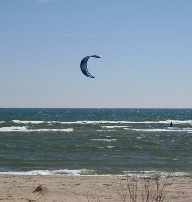 Could not believe my eyes!  Two "wind boarders" (according to the window cling on their pick-up) were out having the time of their life, despite a very low wind chill! Only one was close enough to photograph.