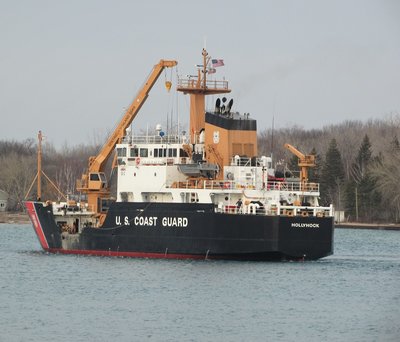 USCG Hollyhock was working her way up the river in late afternoon.