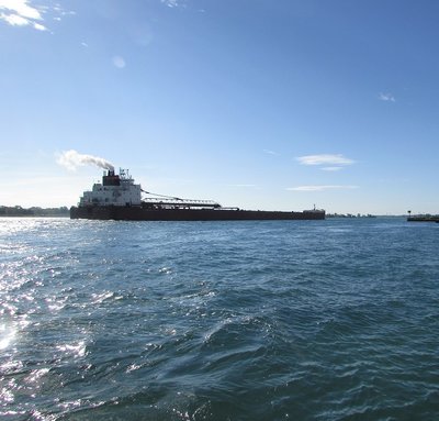 Looks like Mesabi Miner made quite a wake, but it came from a pleasure boat that passed her.