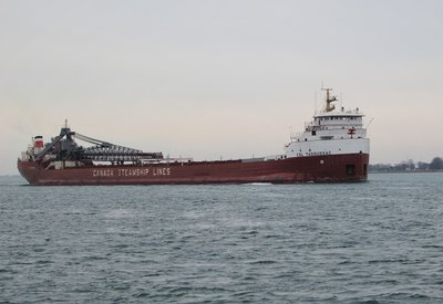 A classic freighter, CSL Tadoussac (1969) shows a destination of Picton, Ontario, Canada.