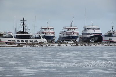 Some of the ferries that run from St. Ignace to Mackinaw Island.