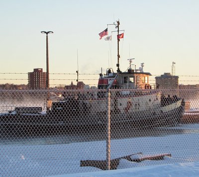 Sunday started as soon as light was adequate for photographing but I couldn't read a name on this tug at the Coast Guard facility.  It had dropped to -13 (F) but was 0 at that hour!