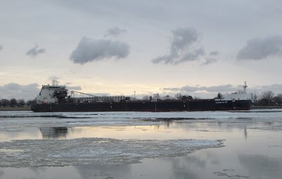 Algoma Sault (Detroit) floating v-e-r-y slowly and making a nice reflection.