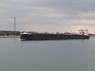 American Century (returning to Superior for another load) entering Sarnia's Chemical Valley in light rain.