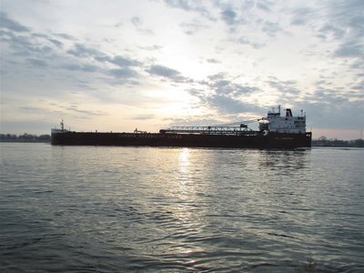 Spectacular early morning skies as CSL Laurentien (Thunder Bay) crosses a sunbeam at Marysville.