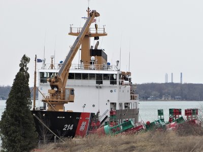 USCG Hollyhock moored near Marysville (note red &amp; green buoys in the shore grasses).