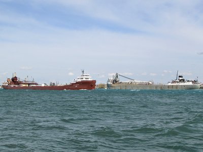 Up-bound Saginaw and down-bound Lee A. Tregurtha meet in Chemical Valley.
