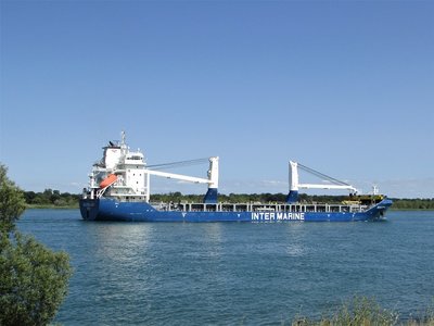 Shadows were lengthening as saltie Industrial Swift (Montreal) headed down the St. Clair River on Thursday.