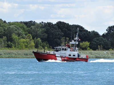 The Canadian Coast Guard search &amp; rescue vessel Cape Providence, up-bound at Stag Island with no destination given.