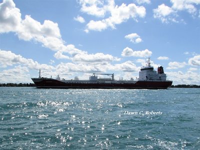 Tanker AlgoNorth at Marine City in the early afternoon. She went to anchor in Lake Huron.