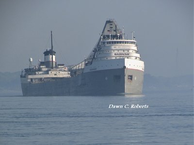 After unloading at Bluewater Aggregates, in Marysville, Saginaw (Detroit) approaches the River Crab/Bluewater Inn.