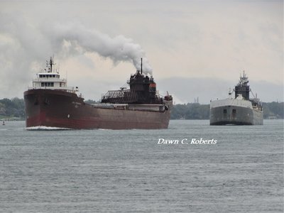 Lee A. Tregurtha (Port Inland) after overtaking and passing Olive L. Moore (Stoneport) between St. Clair and Marysville.
