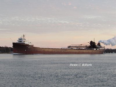 After Lee A. Tregurtha (Marquette) delivered taconite to TORCO, she stopped in Detroit to refuel. By the time she resumed her trip -- and taking shorter daylight hours into consideration -- she made it to just above Algonac at dusk.