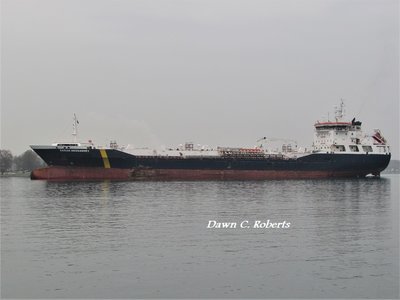 Oil/Chemical tanker Sarah Desgagnes appeared to be treading water at the Junction Buoy, as she moved toward the Corunna Fuel Dock.