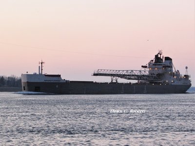 Manitowoc (Soo) at the Junction Buoy, as skies begin to lighten.