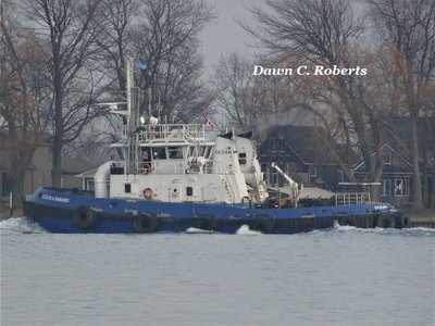 Ocean A. Simard (Goderich) hugs the Canadian coastline, above Marine City, MI.