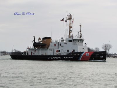 Ah, no ice...no traffic...good engine power...and USCG Morro Bay (Cleveland) zips past Marine City in early morning light.