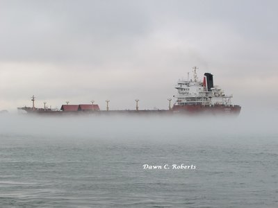 Fog appeared to be thinning, the further up river she moved.