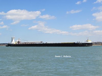Tug Clyde S. VanEnkevort with barge Erie Trader (Fairport, OH) passing Stag Island.