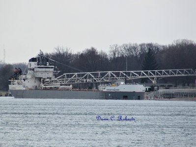 Manitowoc encountered cloud cover before she began unloading at the Marysville aggregates dock.