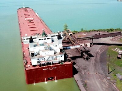 This is the Speer sitting forward in the dock, discharging into the P&amp;C hopper that runs up the hill.