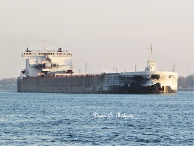 American Integrity (Sturgeon Bay)in Chemical Valley, wearing a wintry coat of ice.