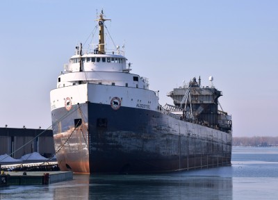 M.V. Algosteel, early March, 2016.  Toronto shipping channel, just west of Cherry St. Bridge.  Happy Holidays to all readers and volunteers at Boatnerd.