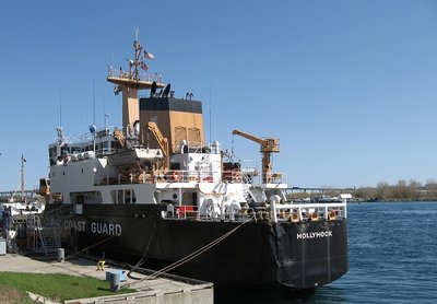 Home at last!  With "battle scars" proving her heroic efforts to keep ships moving through the ice-packed Great Lakes all winter.
