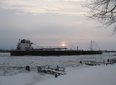 Making slow progress toward Cleveland with iron ore pellets, as the sun finally broke cloud cover
