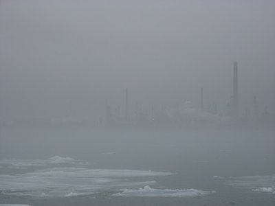 Looking across the river to the petroleum complex at Corunna, ON, Canada