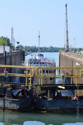 In Lock 1.  It took some time to secure the two tugs and the Jadran.