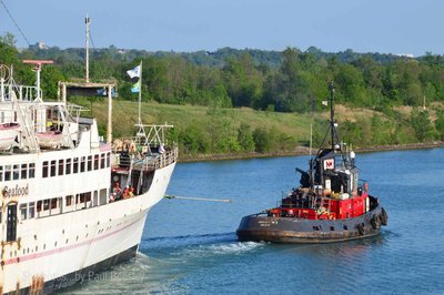 Molly M I with taut tow line.