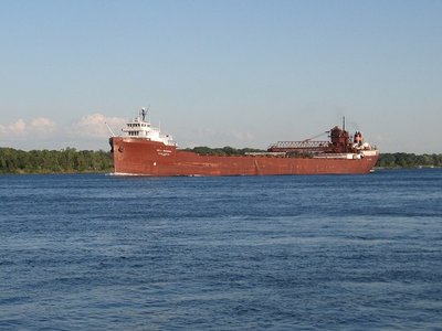 Lee A. Tregurtha looks lean (ribs showing in the sunlight) as she heads to Marquette in ballast.
