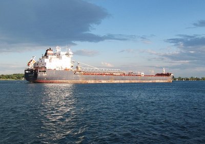 The sun reflected off Algoma Mariner as she made her way to Baie Comeau.
