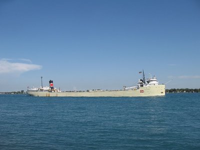 Alpena makes a stunning sight against  blue skies and water as she heads to Detroit.