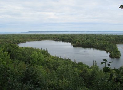 Spectacle Lake and Whitefish Bay, beyond, from Mission Hill Overlook.