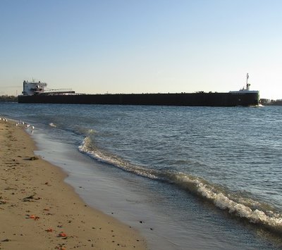 American Integrity against clear blue skies as she carried coal to the St. Clair Power Plant.  The sun &amp; blue skies were only a teaser, as wind and clouds returned within four hours.