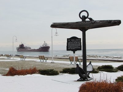 Lee A. Tregurtha coming off Lake Huron; as seen from the International Plaza at Port Huron, MI.